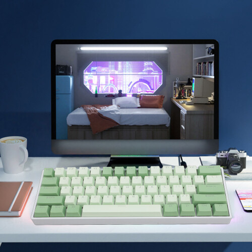 Blue Switch 61-Key RGB Mechanical Keyboard 3000mAh Wireless, White 2