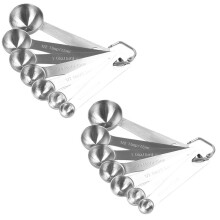 Cuillères à Mesurer Cuisinier, Métal Robuste en Acier Inoxydable Rond, pour Produit Sec ou Liquide - Jeu de 14
