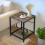 2-Tier End Table Nightstand with Storage Shelf - Rustic Brown+Black 8