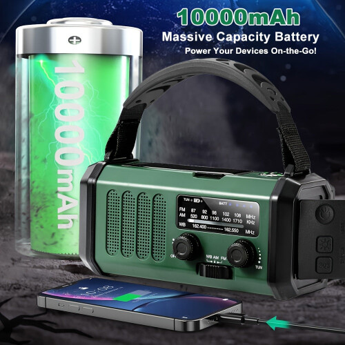 10000mAh Solar-Powered Emergency Radio with Flashlight 2