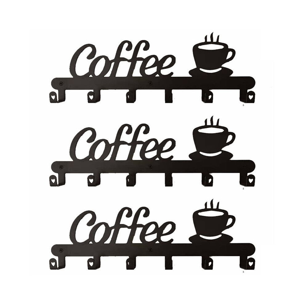 3X Coffee Mug Holder Wall Mounted,Coffee Bar Decor Sign,Coffee Cup Rack Holds,Coffee Sign Mug Hanger,Coffee Mug Rack