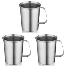 3X Stainless Steel Measuring Cup with Handle and Pour Lip, Metal Pitcher with Oz and ML Marking, 16OZ/500ML, Pitcher