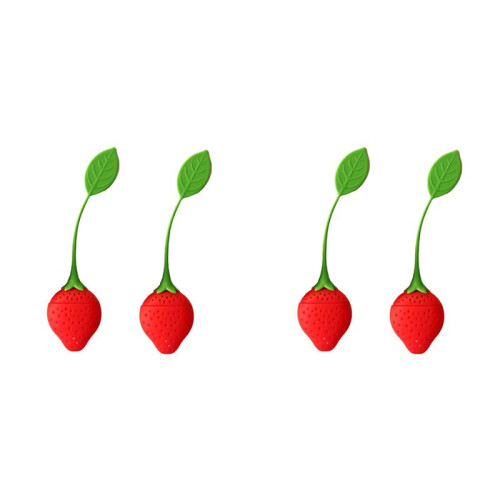 4X Loose Tea Leaf Strainer Silicone Tea Infuser Teabag Kettle  Holder Spice Filter Tea Infuser Strawberry