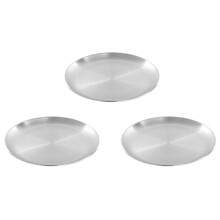 3X Plat à Cracher en Acier Inoxydable de 20 cm, Plateau Peu Profond en Argent, Disque à Manger en Métal, Assiette Ronde, Vaisselle à Dessert
