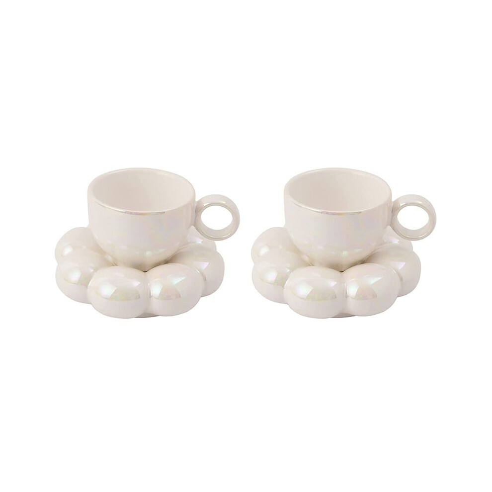 2X Flower Coffee Cup & Saucer Set Cute Mug & Saucer Set Ceramic Coffee Cup With Sunflower Saucer Latte Cups 6.7Oz White Wella Elements
