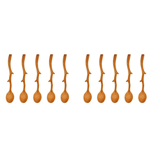 10 Pcs Japanese Style Beech Spoons,Branch Shape Long Handle Scoop,Coffee Stirring Spoon,Tableware 1
