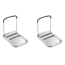 2X Cooking Spoon Rest with Lid Holder, Kitchen Utensil Rest with Drip Pad,Countertop Organiser Rack for Ladles, Tongs