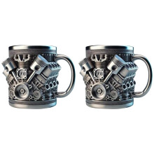 2X V8-Motoren Roestvrijstalen Koffiemok, Auto-Motor Koffiekopje met Geïsoleerde Handgreep Als Cadeau voor Autoliefhebbers