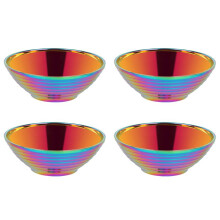 4X Round Noodle Food Bowl Double Layer Anti-Scalding Tableware Stainless Steel Bowl Rainbow No.0