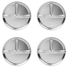 Assiettes en Acier Inoxydable pour Enfants, 4 Paquets, Assiettes Divisées de Contrôle des Portions de 9 Pouces pour Adultes Bariatriques, Perte de