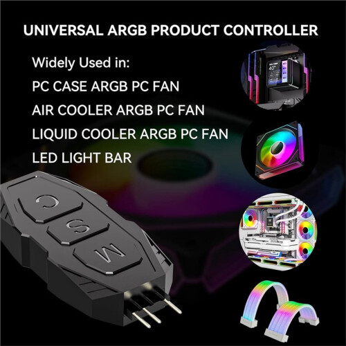 ARGB Controller Kit with 17 Key Remote Control,  RGB PC Fans Controller Kit for RGB Case Fans, ARGB Splitter 2