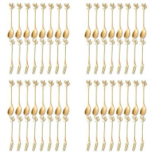 80PCS Dessert Spoon and Fork Set Cake Fork Coffee Spoon Fruit Fork Stainless Steel -Gold