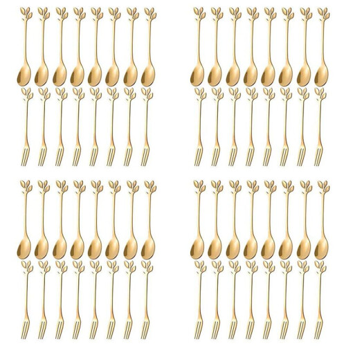 80PCS Dessert Spoon and Fork Set Cake Fork Coffee Spoon  Fruit Fork Stainless Steel -Gold