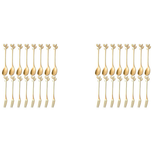 40PCS Dessert Spoon and Fork Set Cake Fork Coffee Spoon  Fruit Fork Stainless Steel -Gold