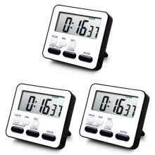 3X Küchen-Timer, Countdown, Countdown, Multifunktionaler Wecker, Schreibtischuhr, Schwarz