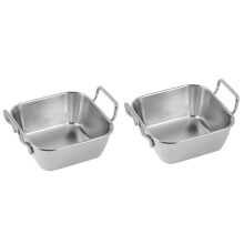 2X Bandeja de Almacenamiento Alimentos de Acero Inoxidable Orejas Dobles Pollo Frito Plato Cuadrado para Bocadillos Fruta Plato de Exhibición de