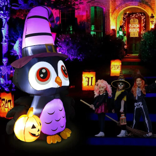 6FT Inflatable Owl Halloween Yard Decoration with LED Lights 2