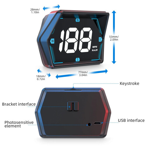 Car Head Up Display GPS Speed Display with Alarm Light Sensor Black 2