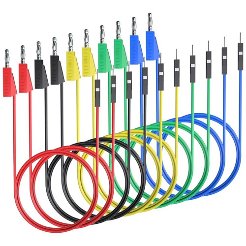 10 Peças de Cabos de Teste de Silicone Flexíveis e Macios para Teste Elétrico com Plugue Banana para Placa de Ensaio Macho