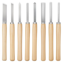 Wood Lathe Chisel Set, 8PCS Carbon Steel Blade Tools, Includes Skew, Gouge, Spear Point, for Woodworking