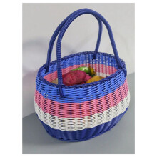Petit Panier de Pique-Nique Extérieur Quadricolore, Panier à Provisions Tissé Imitation Rotin, Corbeille de Fruits, Panier-Cadeau
