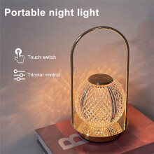 Lampe de Table LED Sans Fil en Cristal, Commande Tactile, Rechargeable par USB, 3 Couleurs de Lumière pour Bars et Restaurants.