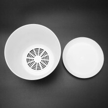 4X Plastic Plant Flower Pot Planter With Saucer Tray Round Gloss Home Garden Decor, White Upper Caliber -, 17cm