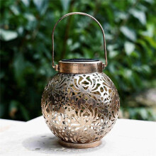 2Pcs Waterproof Solar Lanterns Outdoor Moroccan Metal Hanging Lights for Garden Patio Porch Backyard Decoration Copper