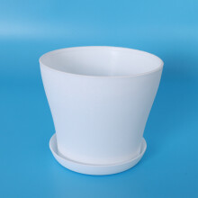 4X Plastic Plant Flower Pot Planter with Saucer Tray Round Gloss Home Garden Decor, White Upper Caliber - 14cm/5.51inch