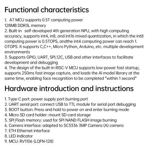 RV1106 Linux Development Board RISC-V Architecture 256MB Flash 100Mbps Ethernet Port Artificial Intelligence Board A