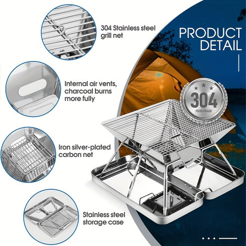 Stainless Steel Folding BBQ Grill Outdoor Cooking 2
