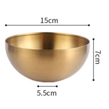 4X Large Capacity Stainless Steel Salad Bowls Korean Soup Rice Noodle Ramen Bowl Kitchen Food Container,Gold,15X7CM