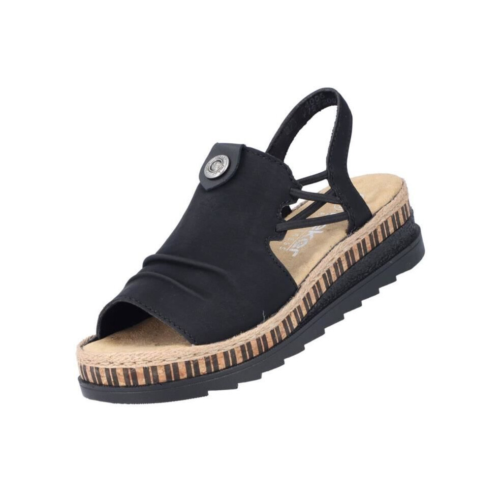 Rieker (, Uk 3.5) Ladies Slingback Wedge Sandals V7972 Black