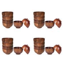 24 Pcs Wood Bowls Serving Tableware for Rice, Soup, Dip, Coffee, Tea, Decoration Wooden Salad Bowl Kitchen Cutlery Set