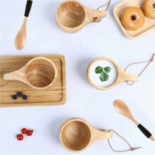 8Pack Nordic Style Wooden Cup Kuksa Cup Portable Outdoor Camping Drinking Mug Wooden Coffee Cup with Wooden Spoon