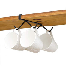 Cup Hook Under Cabinet with 4 Hooks Coffee Mug Rack Holder Nail Free Hanger Kitchen Hanging Storage Rack