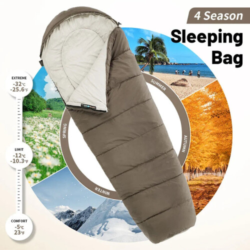 Mummy Sleeping Bag Lightweight Polyester Fill Brown 2