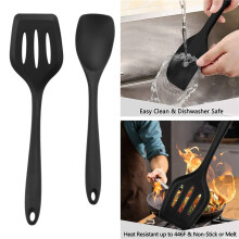 Silicone Cooking Utensils Set,6Pcs Black Heat Resistant Kitchen Utensils Set, Kitchen Nonstick Tools Spatula Ladle Spoon
