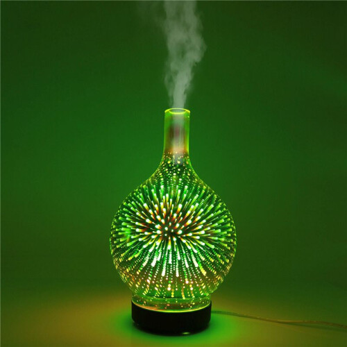 2X 3D Firework Glass USB Air Humidifier with 7 Color Led Night Light Aroma Oil Diffuser Cool Mist Maker Black EU Plug 2