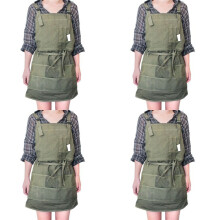 4X Artist Canvas Apron with Pockets Painting Apron Painter Adjustable Neck Strap Waist Ties Gardening Waxed Aprons