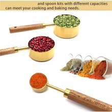 Measuring Cups and Spoons Set of 16, Wood Handle with Metric and US Measurements,Stainless Steel, for Cooking and Baking