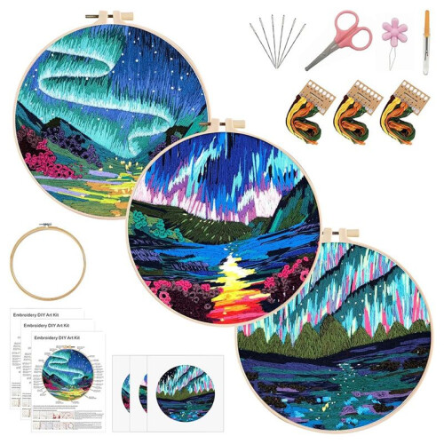 3 Pack Embroidery Kit for Beginners, -Borealis Embroidery-Stitch Practice Kit