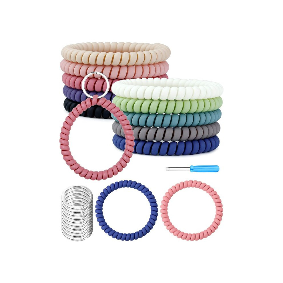10Pcs Stretchable Wrist Keychain Bracelet, Flexible Spiral Coil Key Ring Wristlet, Retractable Key Holder 6033393060935