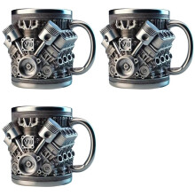 3X V8 Engines Stainless Steel Coffee Mug, Car Engine Coffee Cup with Insulated Handle for Car Lovers Gift
