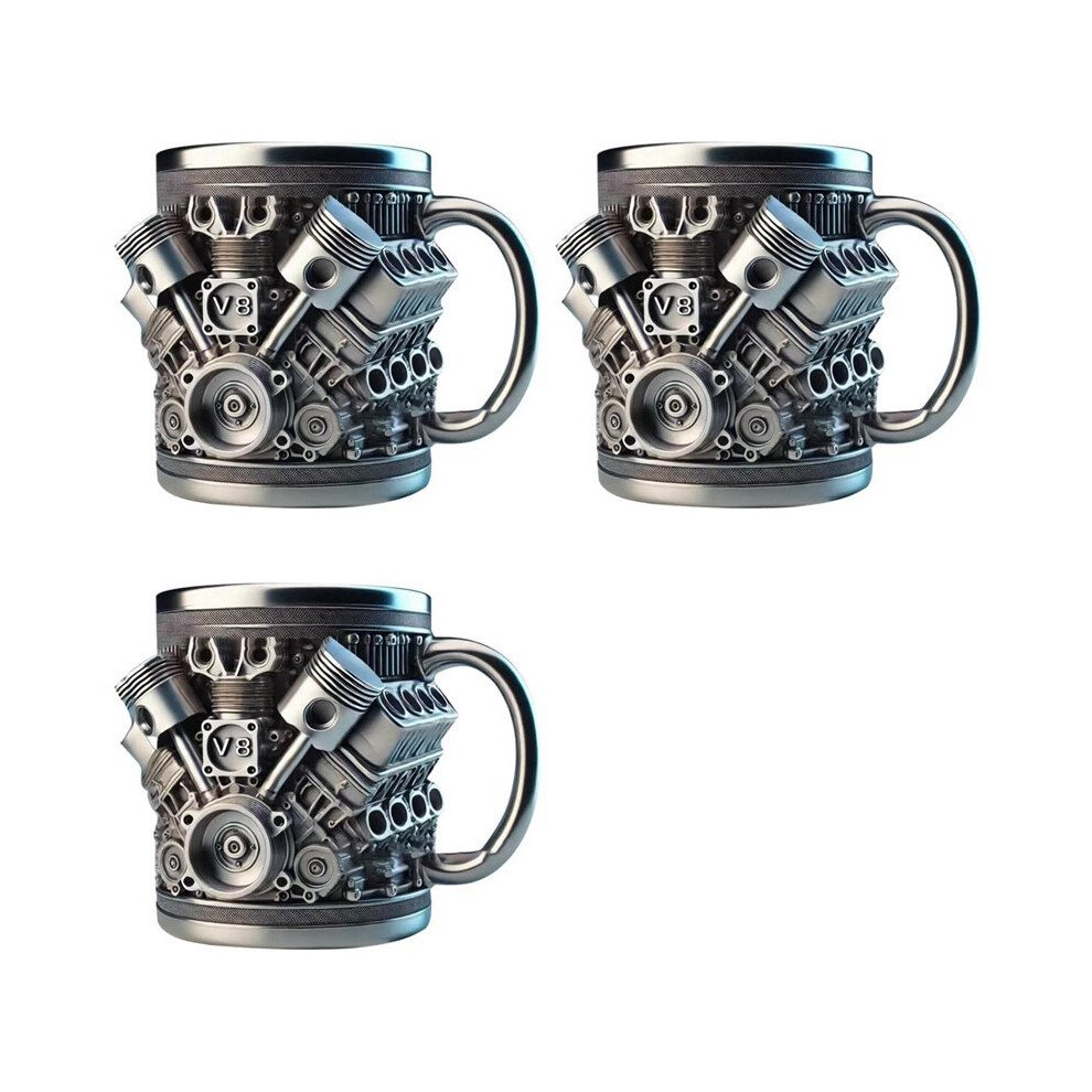 Semoic 3X V8 Engines Stainless Steel Coffee Mug, Car Engine Coffee Cup With Insulated Handle For Car Lovers Gift