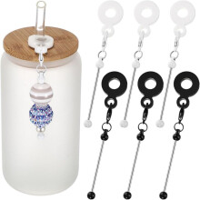 12 Stück Perlenanhänger für Becher, Trinkhalme, Blanko-Stab, Kompatibel mit Standard-Strohhalmen, für Schmuck, Geschenke, Blanko B