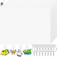 144 Pieces Printable ShrinkyDink Sheets Kit - with 14 Sheets, 30 Keychains and 100 Rings for Kids DIY Handprint Art