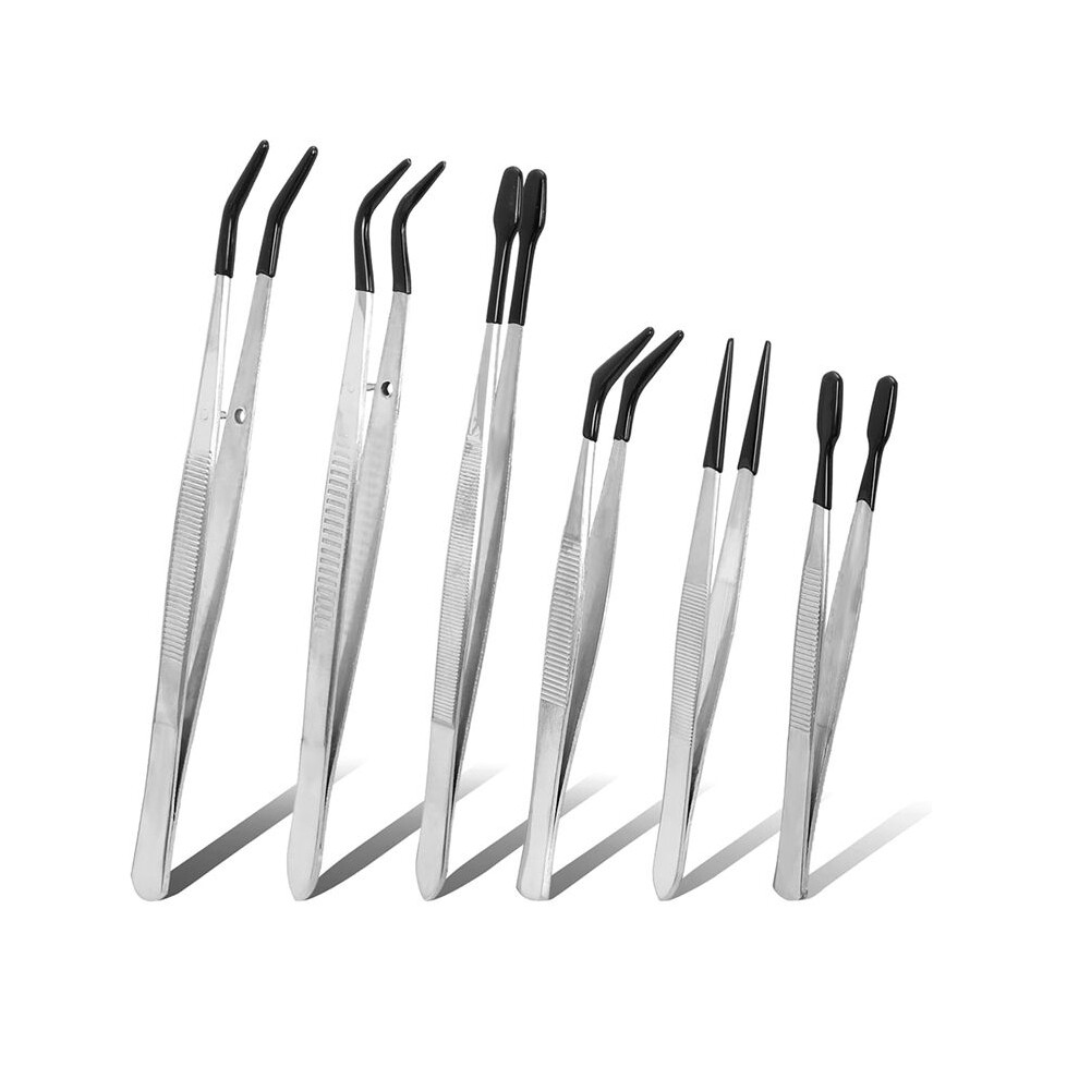 Tlily 6Pcs Rubber Tipped Tweezers Set, Pvc Coated Non-Slip Precision Tweezers For Crafts, Jewelry Making, Electronics
