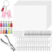 Kit de 191 Láminas de Plástico Retráctil, Llavero de Papel Retráctil, Láminas Retráctiles con Cadena y Perforadora para Marcar Manualidades.