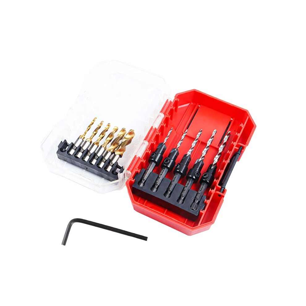 Tapping Drill Bit Countersink Woodworking Drill Hole Opener Hexagonal Handle Countersunk Screw Tap 12-Piece Set 6031329071796